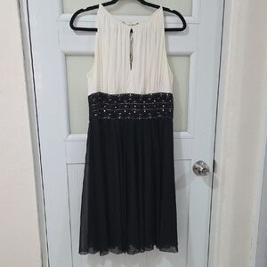 JH Evenings Chic Black and White Midi Dress Size 8
